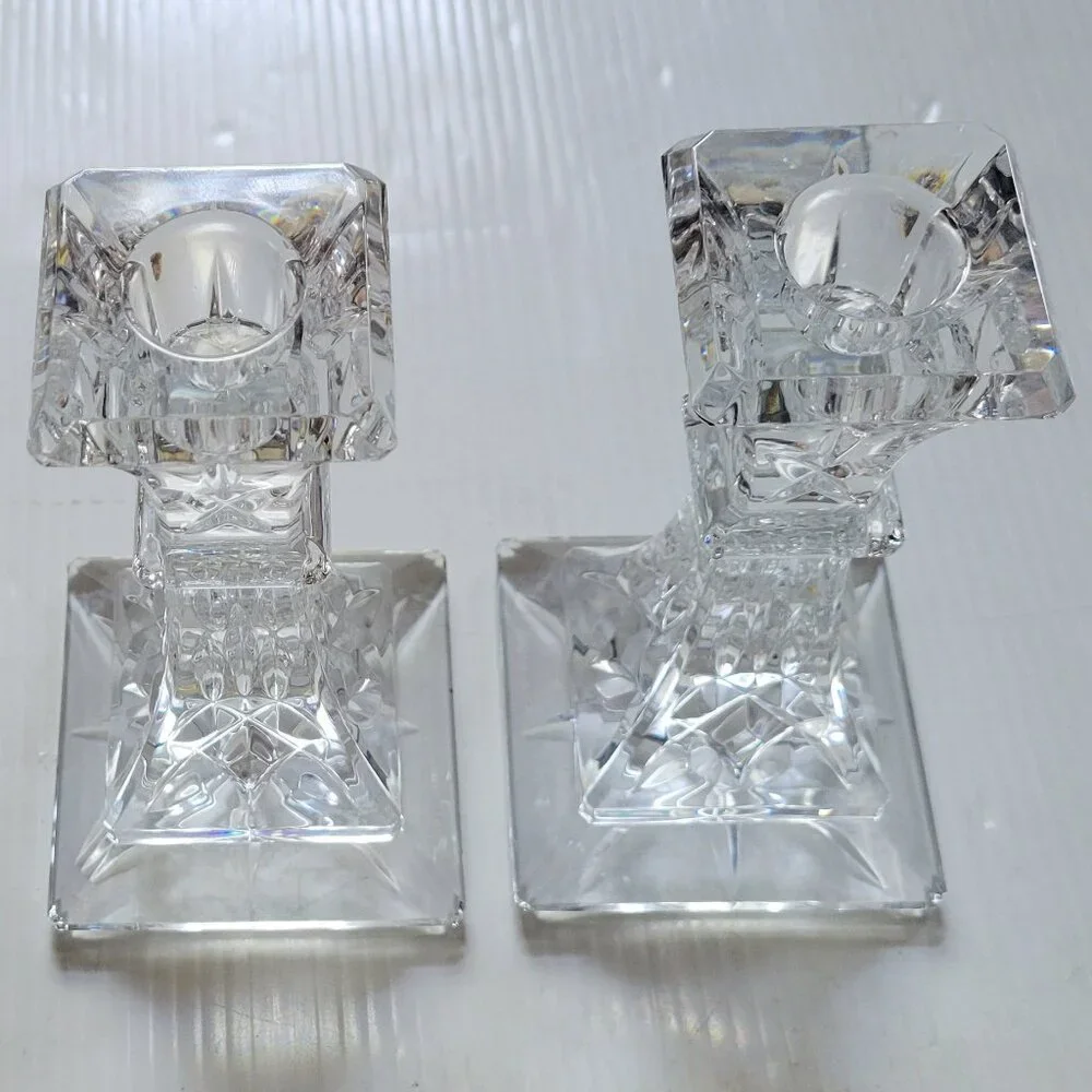 WATERFORD LISMORE CRYSTAL CANDLE HOLDER SQUARE BASE CRAFTED 6
